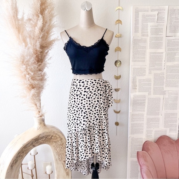 AQUA Spotted Ruffled Wrap Midi Skirt - Picture 2 of 15